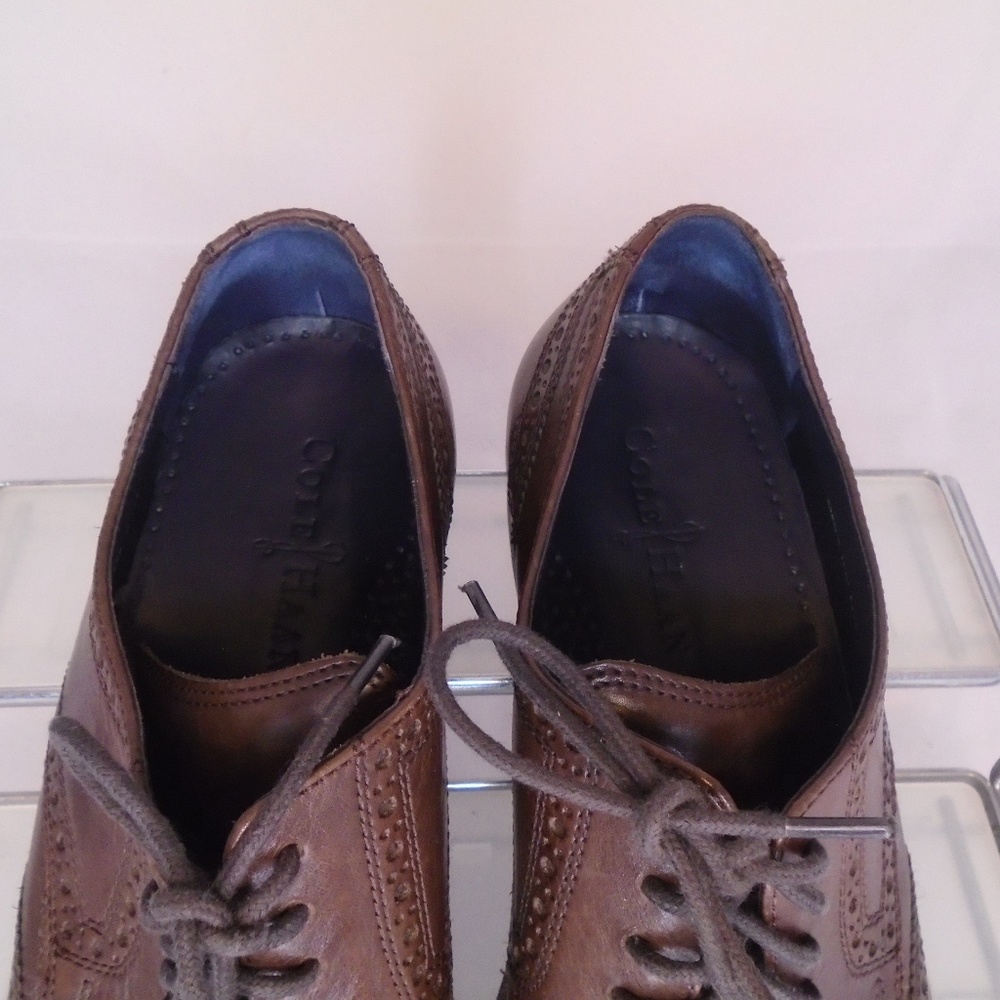 COLE HAAN MENS WINGTIP OXFORD BROWN LEATHER DRESS - Picture 7 of 8